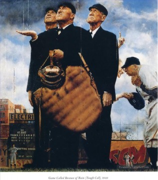 Norman Rockwell Painting - juego cancelado debido a la lluvia decisión difícil 1949 Norman Rockwell